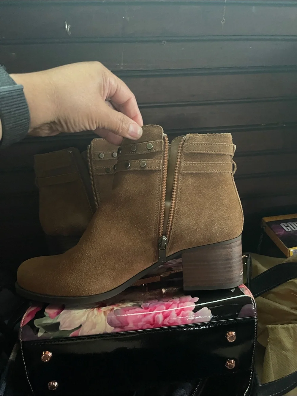 Koolaburra Tan Suede Ankle Boot with Buckle Straps